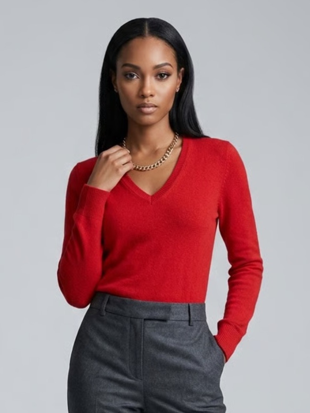 GAP LUX | Red V-neck Knit Sweater Sz S
